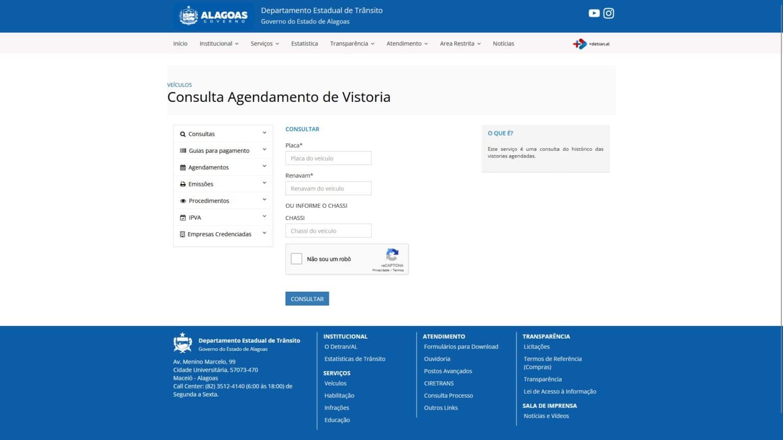 Lista de Consultas e outros Serviços do DETRAN AL