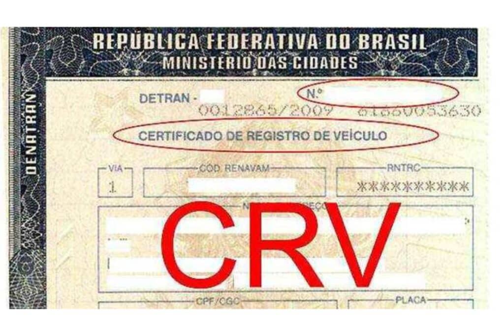 Certificado de Registro de Veículo brasileiro, CRV destacado.