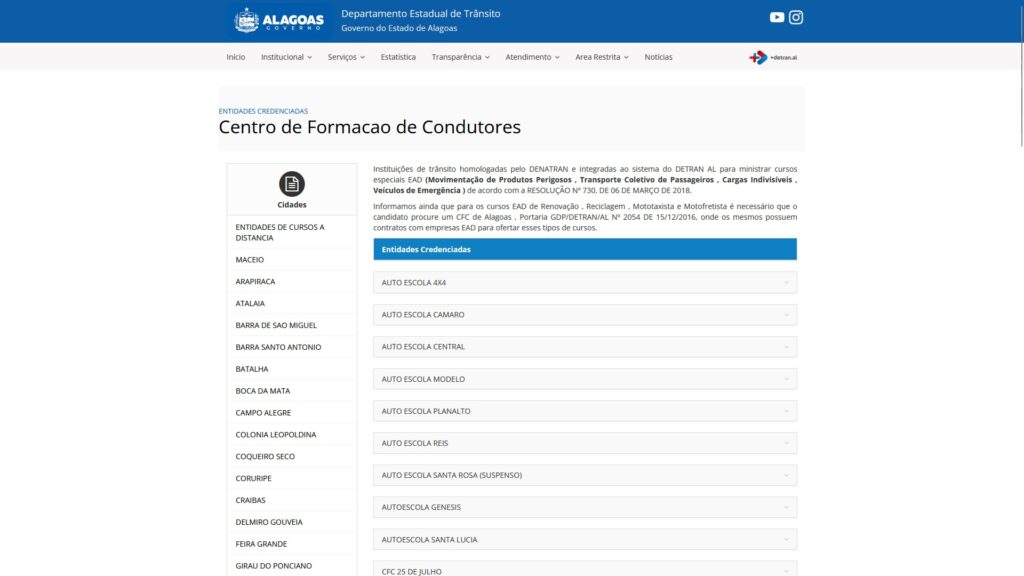 centro de formação de condutores detran al