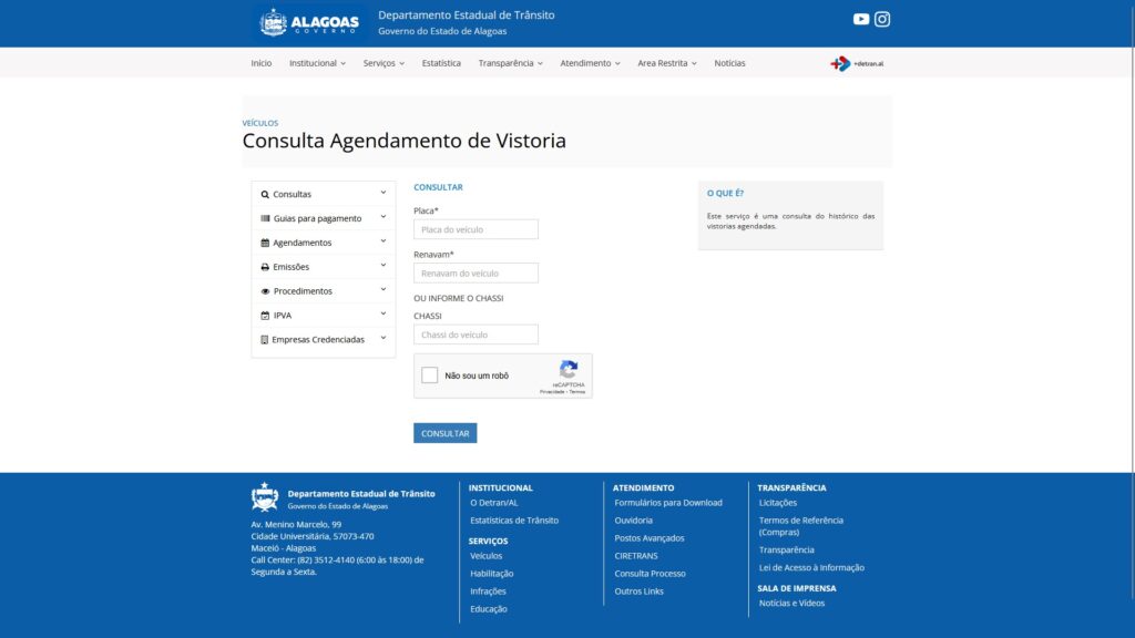 consulta agendamento de vistoria detran al