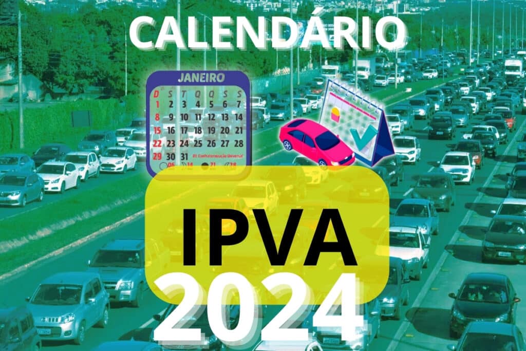 Calendário IPVA 2024 com tráfego de veículos.