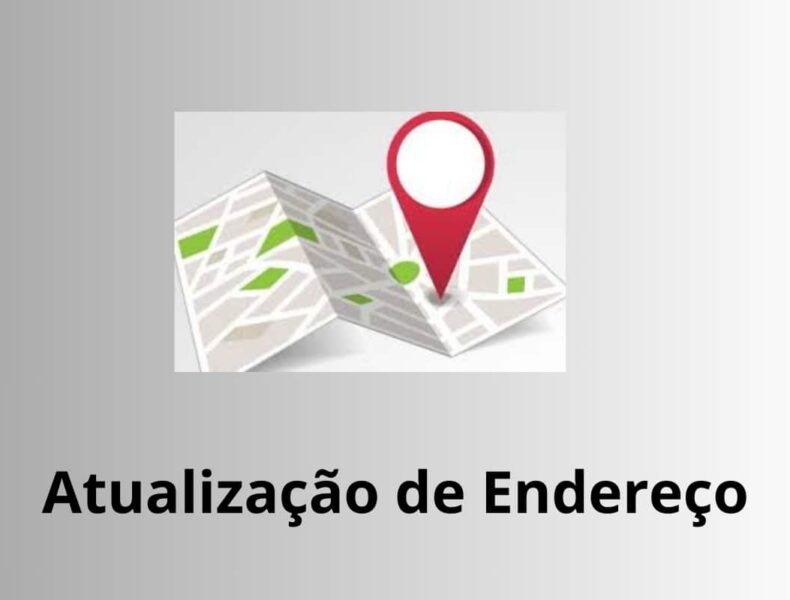 Ícone de localização sobre mapa dobrado com texto.